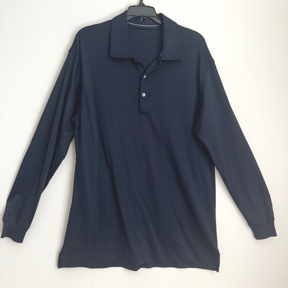 Cutter & Buck Mens Navy Blue Wool Blend Long Sleeve Polo Shirt Large Signature